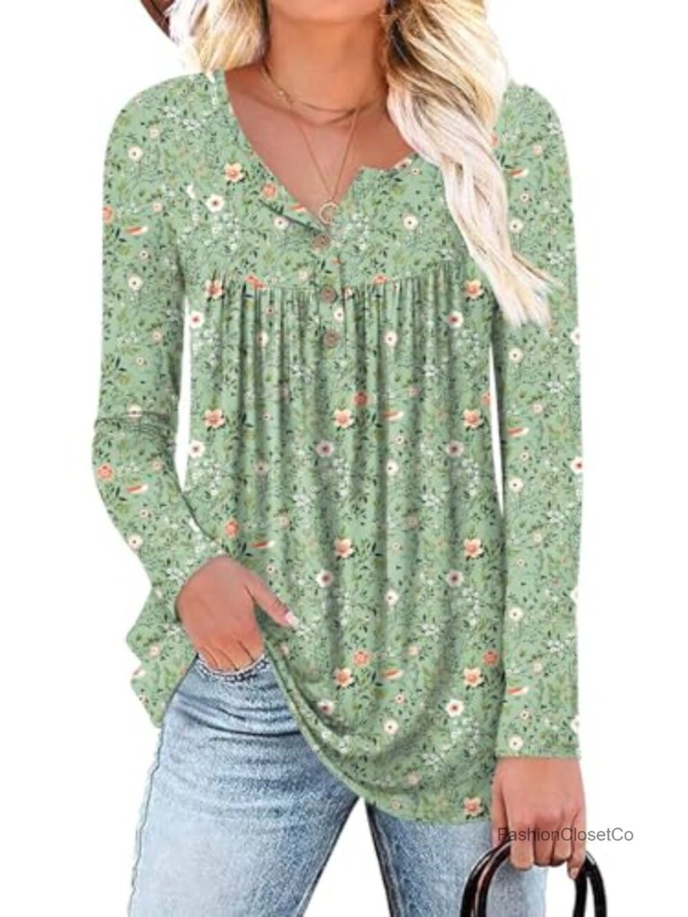 Women's Long Sleeve Henley Tunic Top